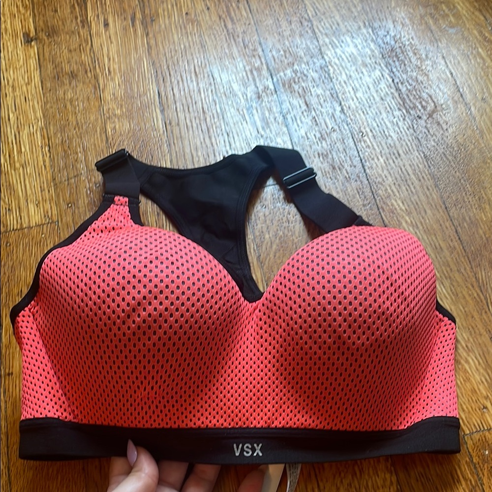 VSX Pink and Black Sports Bra with Textured Support